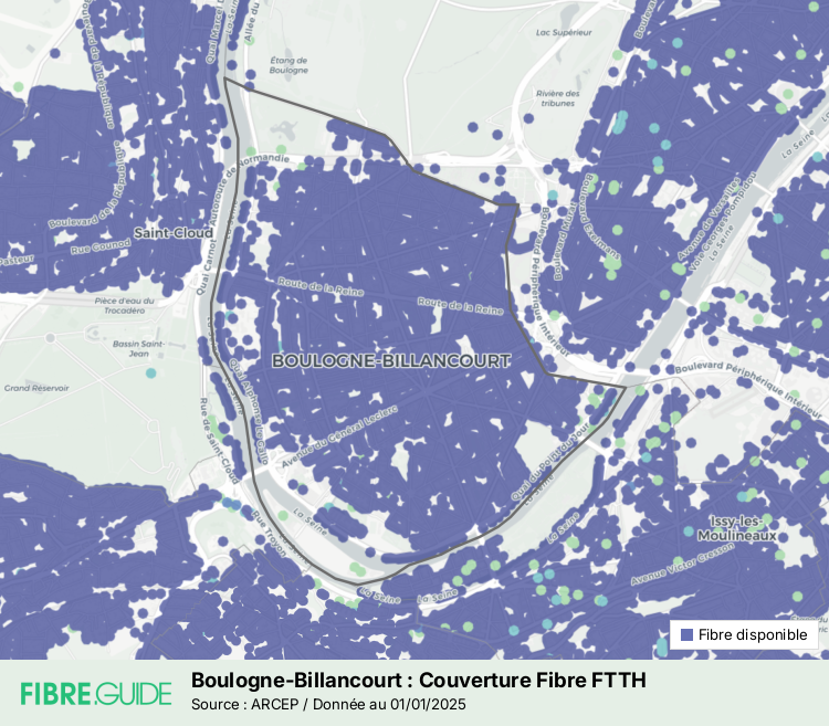 Carte d'éligibilité fibre optique de Boulogne-Billancourt