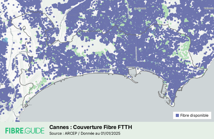 Carte d'éligibilité fibre optique de Cannes