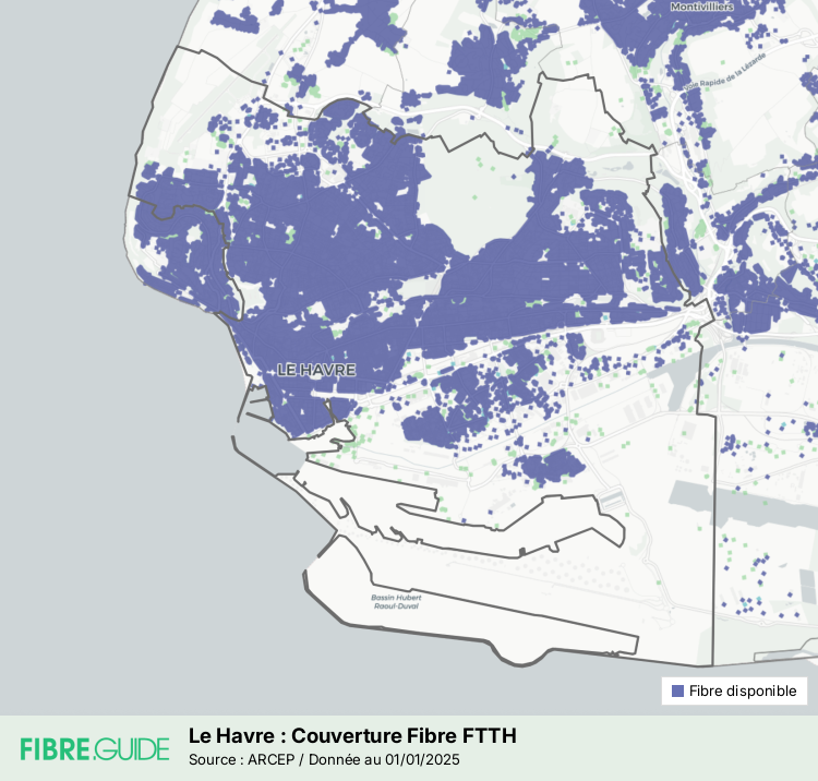 Carte d'éligibilité fibre optique de Le Havre