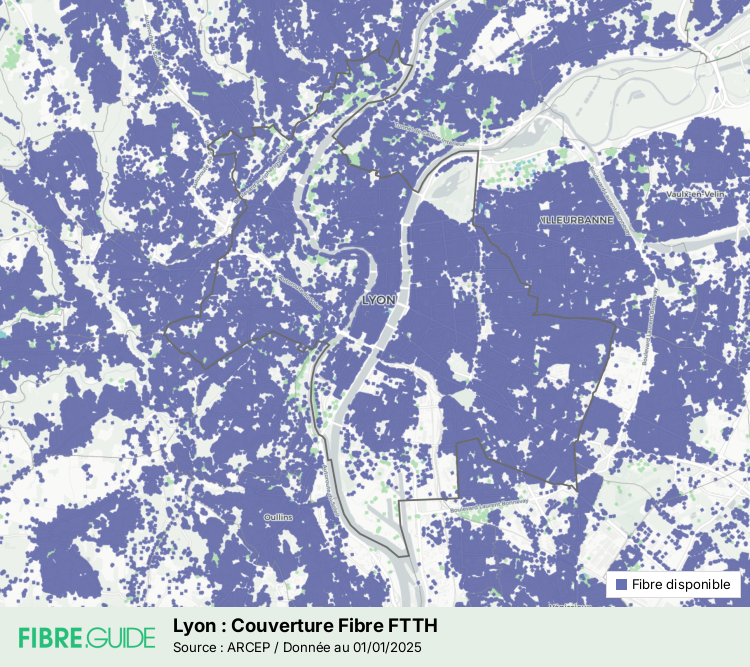 Carte d'éligibilité fibre optique de Lyon