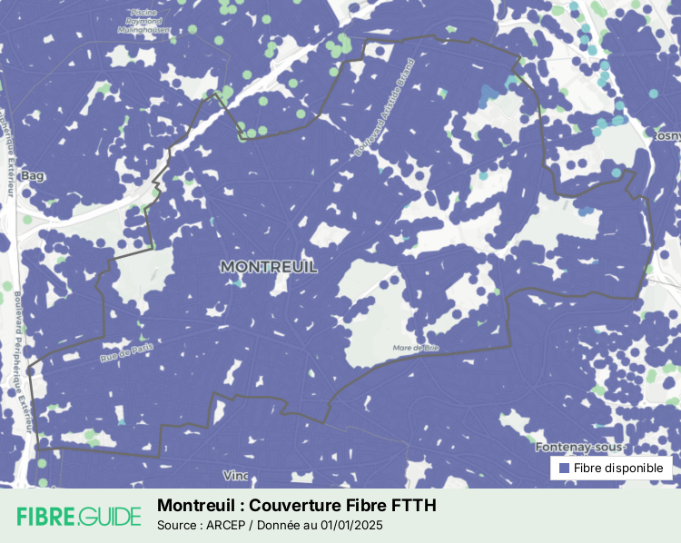 Carte d'éligibilité fibre optique de Montreuil