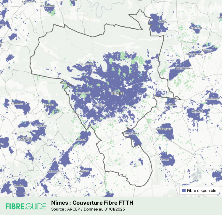 Carte d'éligibilité fibre optique de Nîmes