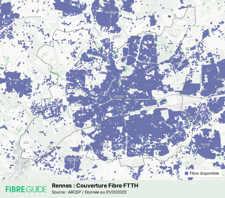 Carte d'éligibilité fibre optique de Rennes